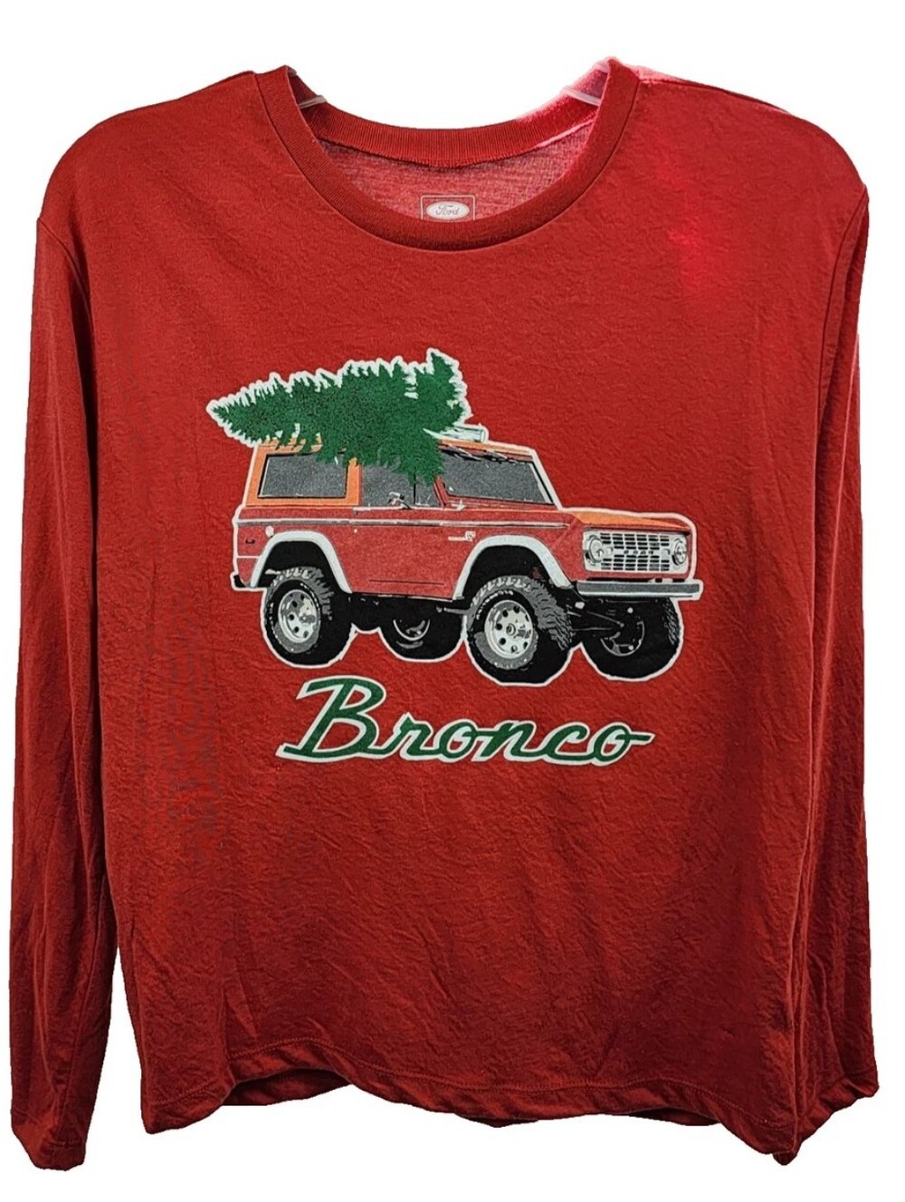 Red Kids' Long-Sleeve Graphic Tee Ford Bronco Christmas Tree On Truck